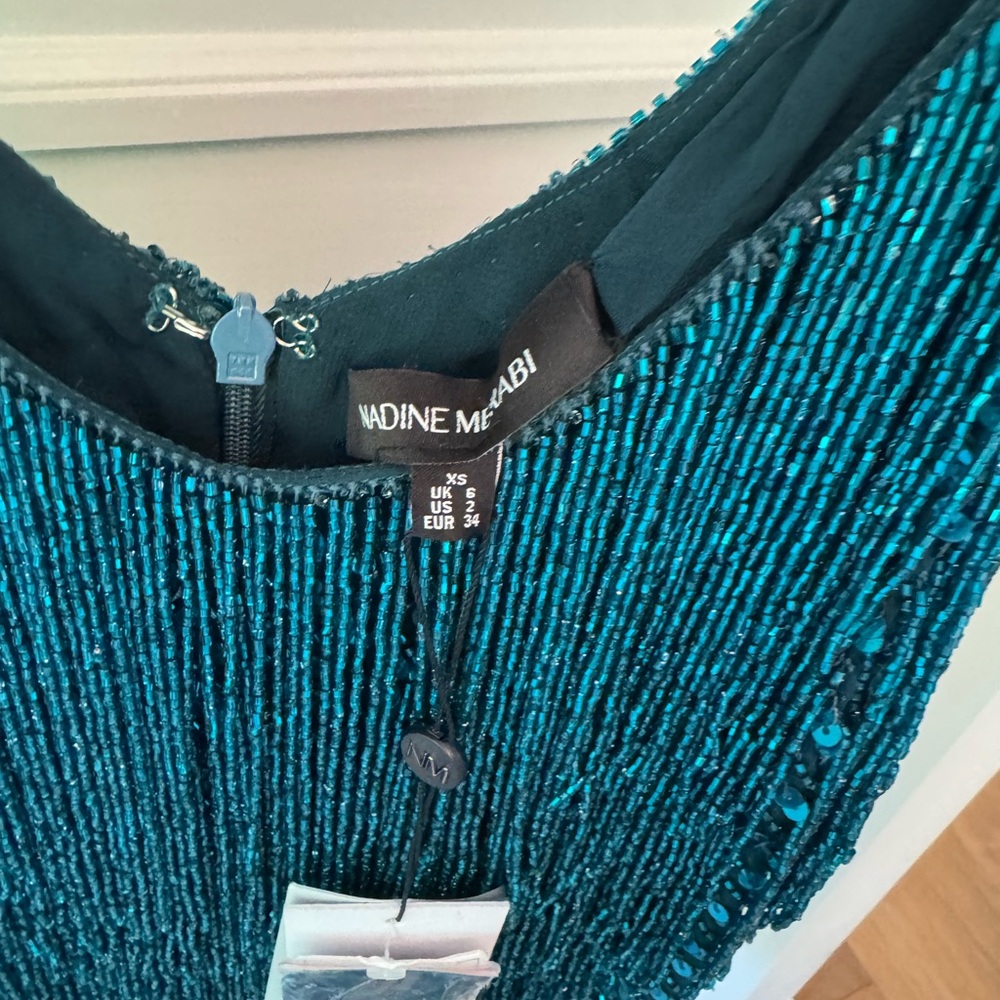 NADINE MERABI Teal Lottie Feathered Dress - Picture 5 of 13